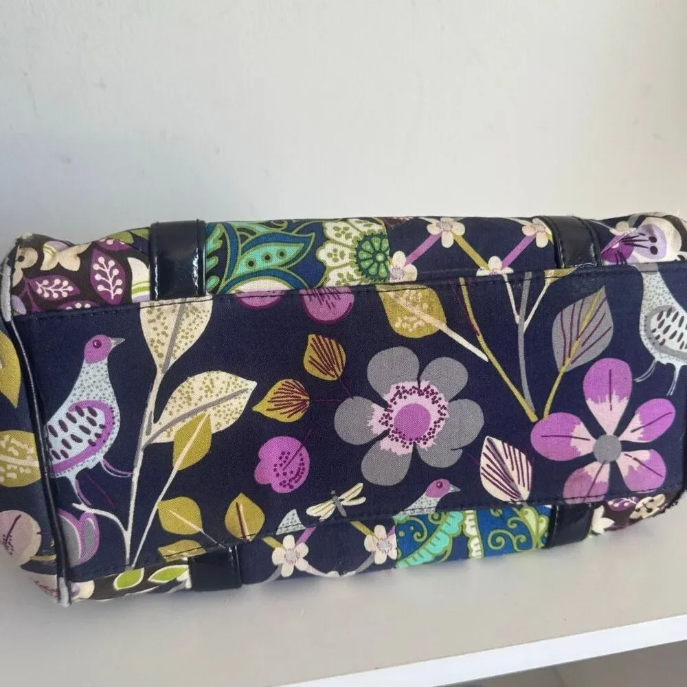 Vera Bradley Bird Floral Print Satchel Purse Blue